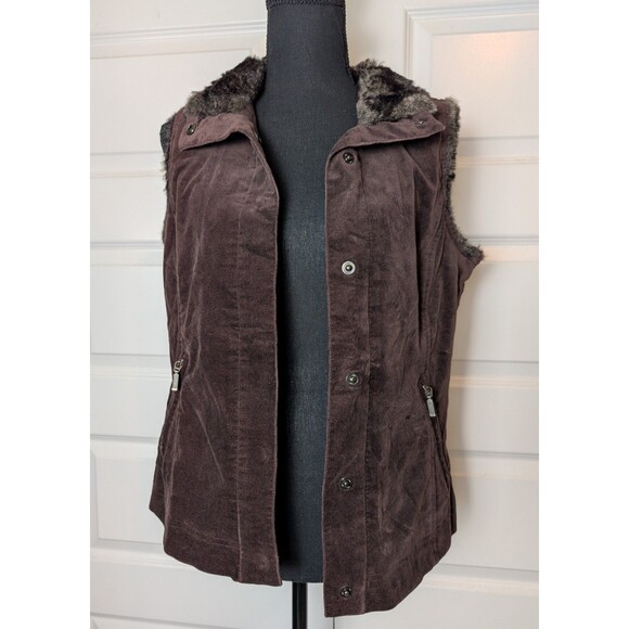 J Jill Suede & Faux Fur Vest Jacket Size XS Brown Snap Buttons Pockets Cute - Picture 1 of 8